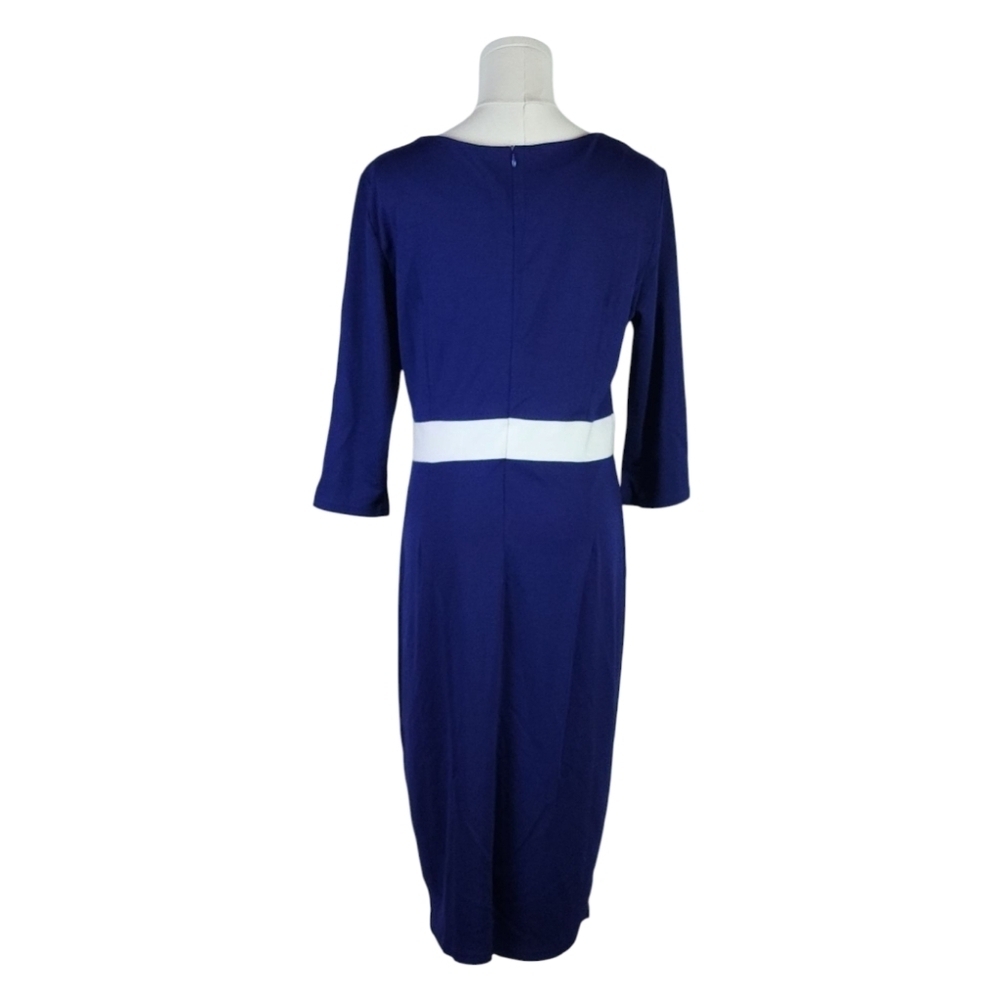HOMEYEE Navy White Colorblock Pencil Sheath Dress XL Office Cocktail - Picture 5 of 9